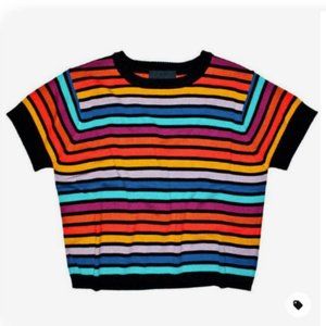 Cynthia Rowley Short Sleeve Rainbow striped sweater